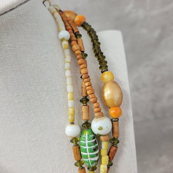 Vintage Layered Bead Necklace Wood Glass Ceramic Multi Strand Boho 19 Inch Jewel - Picture 6 of 14